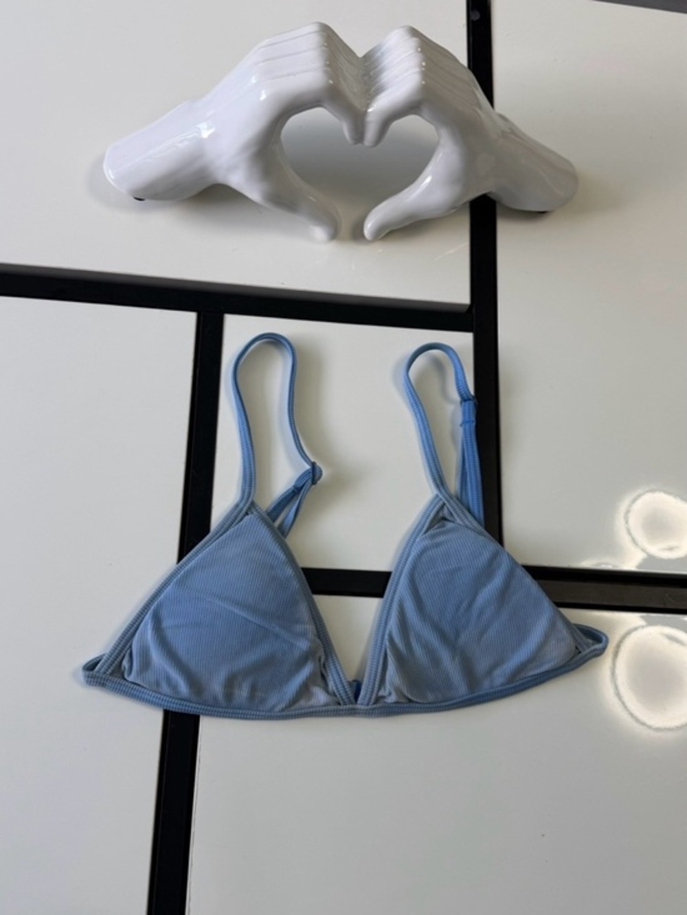 ONEONE Swim Ribbed Triangle Bikini Top - Pastel Blue - Size M